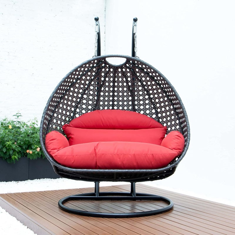 SPYDER CRAFT Double Seater Hammock Swing Chair with Stand and Cushion for Patio Balcony Garden Terrace Living Room Relaxing Chair Powder Coated Cushion Color BlackRed2