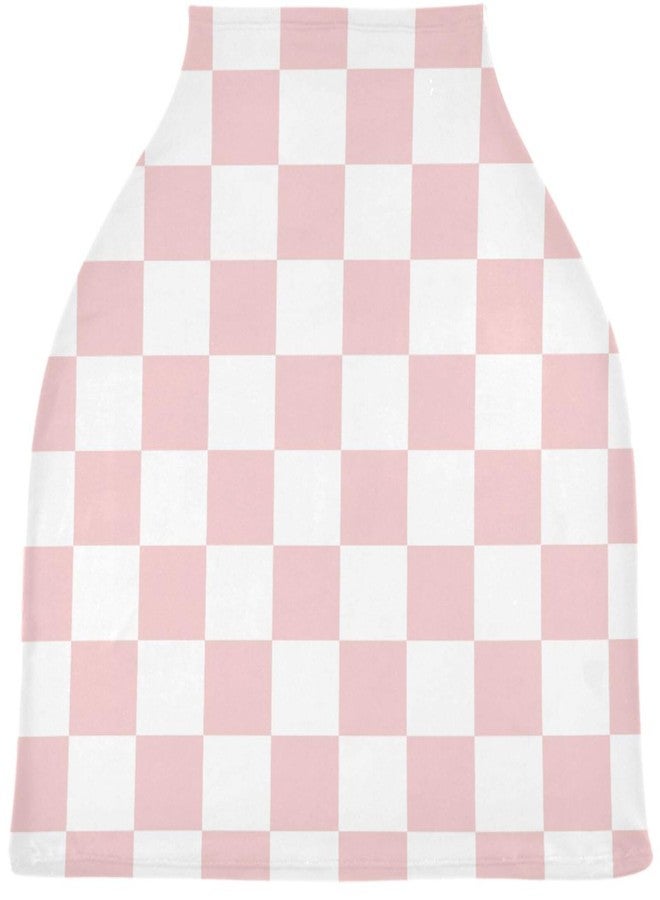 Pigsaly White Pink Squares Checkerboard Baby Car Seat Covers Checkered Plaid Carseat Canopy Soft Infant Stroller Cover Nursing Breastfeeding Covers for Girls Boys Newborn Fit Summer Spring Autumn - Image 1