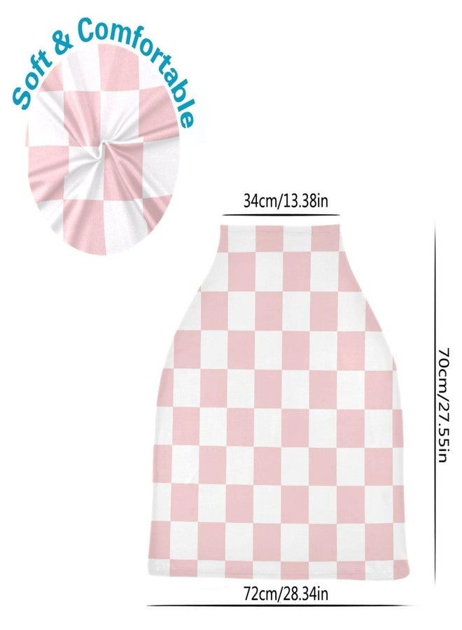 Pigsaly White Pink Squares Checkerboard Baby Car Seat Covers Checkered Plaid Carseat Canopy Soft Infant Stroller Cover Nursing Breastfeeding Covers for Girls Boys Newborn Fit Summer Spring Autumn - Image 3
