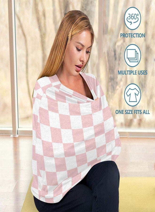 Pigsaly White Pink Squares Checkerboard Baby Car Seat Covers Checkered Plaid Carseat Canopy Soft Infant Stroller Cover Nursing Breastfeeding Covers for Girls Boys Newborn Fit Summer Spring Autumn - Image 5