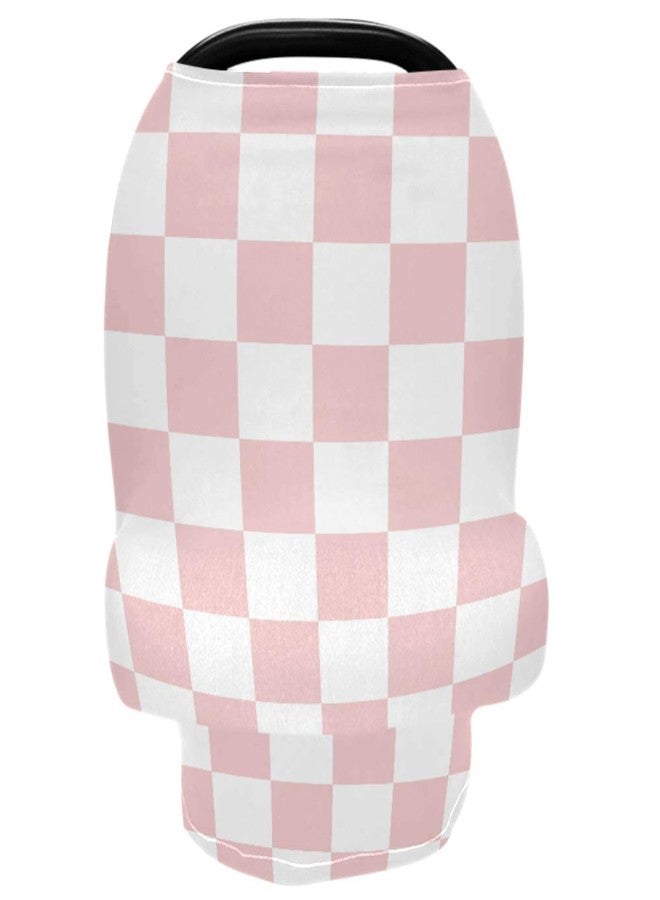 Pigsaly White Pink Squares Checkerboard Baby Car Seat Covers Checkered Plaid Carseat Canopy Soft Infant Stroller Cover Nursing Breastfeeding Covers for Girls Boys Newborn Fit Summer Spring Autumn - Image 4