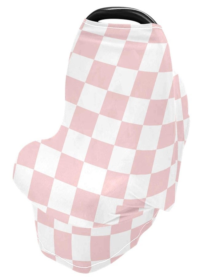 Pigsaly White Pink Squares Checkerboard Baby Car Seat Covers Checkered Plaid Carseat Canopy Soft Infant Stroller Cover Nursing Breastfeeding Covers for Girls Boys Newborn Fit Summer Spring Autumn - Image 2