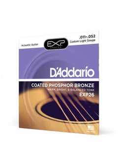 DAddario EXP26 Coated Phosphor Bronze Acoustic Guitar Strings, Light, 11-52 Offers a Warm, Bright and Well-Balanced Acoustic Tone and 4x Longer Life - With NY Steel for Strength and Pitch Stability