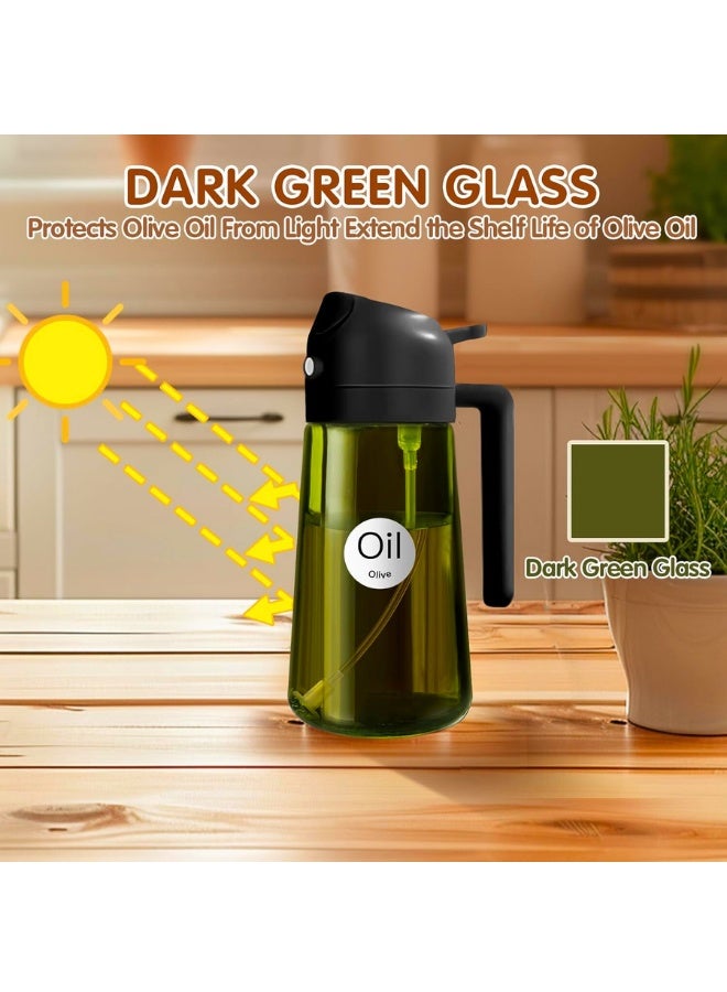 Chase Up 470ml Light-Blocking Dark Oil Sprayer for Cooking, 2 in 1 Olive Oil Dispenser Bottle for Kitchen, Amber Glass Oil Bottle, Oil Mister for Air Fryer, BBQ (DarkGreen Glass, 01_Black) - Image 4