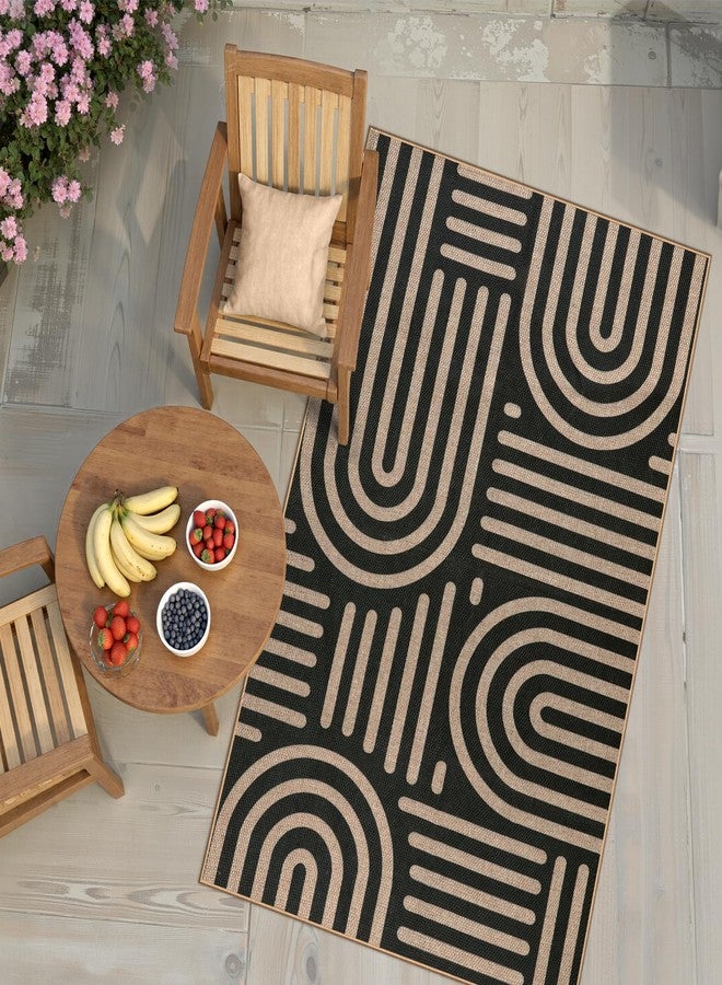 Wonnitar 3x5 Easy Jute Rugs for Entryway, Washable Abstract Black Outdoor Rug, Modern Rainbow Front Porch Decor Carpet Non Slip Front Door Mat for Farmhouse Patio Office Living Room - Image 4