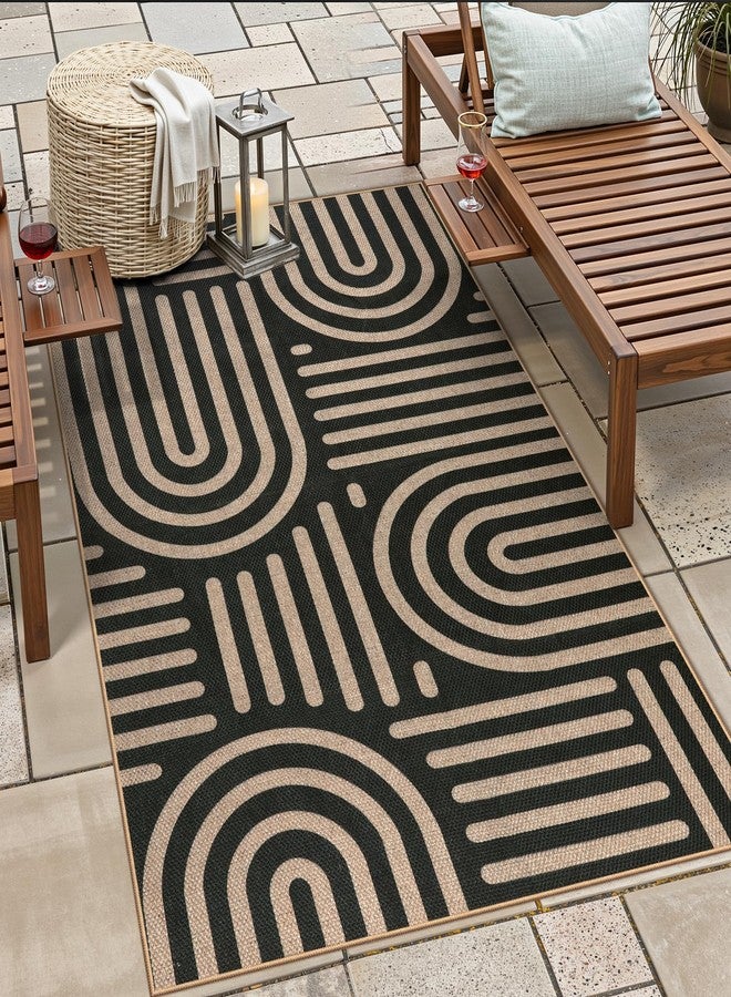 Wonnitar 3x5 Easy Jute Rugs for Entryway, Washable Abstract Black Outdoor Rug, Modern Rainbow Front Porch Decor Carpet Non Slip Front Door Mat for Farmhouse Patio Office Living Room - Image 1