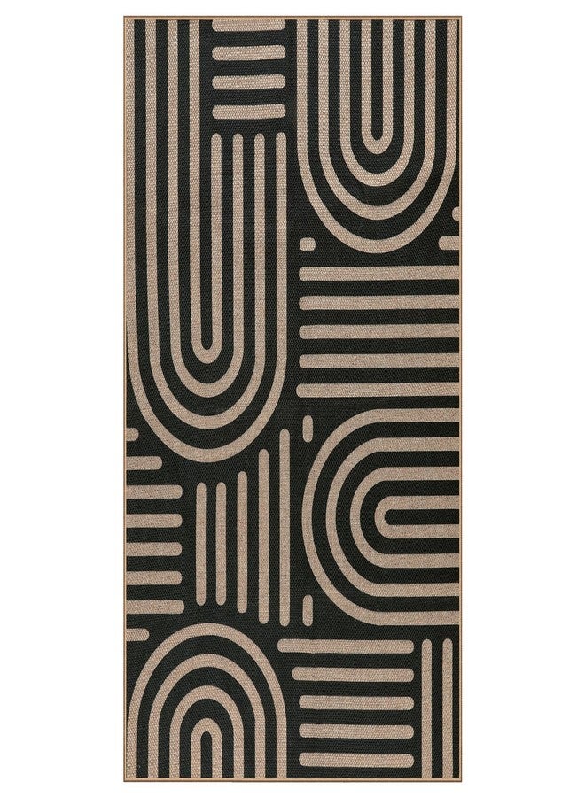 Wonnitar 3x5 Easy Jute Rugs for Entryway, Washable Abstract Black Outdoor Rug, Modern Rainbow Front Porch Decor Carpet Non Slip Front Door Mat for Farmhouse Patio Office Living Room - Image 2