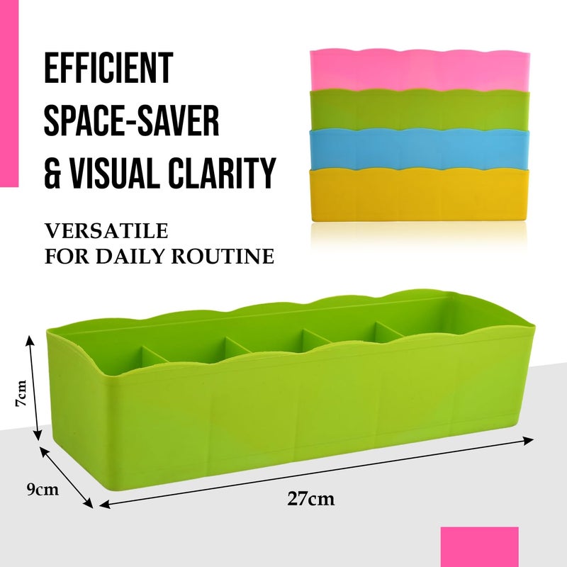 Kuber Industries Kuber Industries Drawer Organizer | Plastic Undergarment Organizer for Socks-Ties | Stackable Drawer Divider Box | Closet Storage Box | 5 Grid Stationery Organizer | Pack of 2 | Green  - Image 3