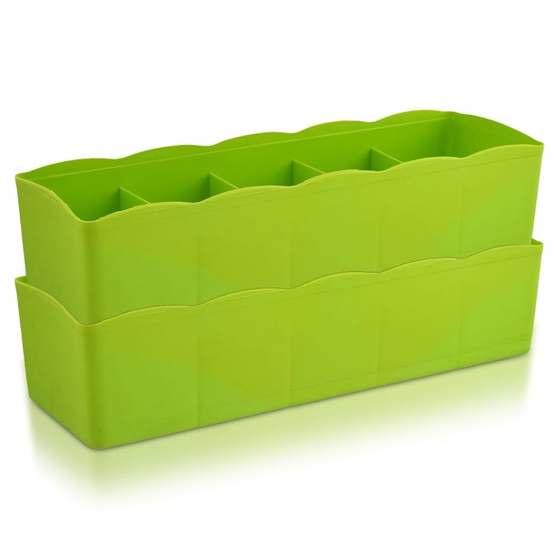 Kuber Industries Kuber Industries Drawer Organizer | Plastic Undergarment Organizer for Socks-Ties | Stackable Drawer Divider Box | Closet Storage Box | 5 Grid Stationery Organizer | Pack of 2 | Green  - Image 1