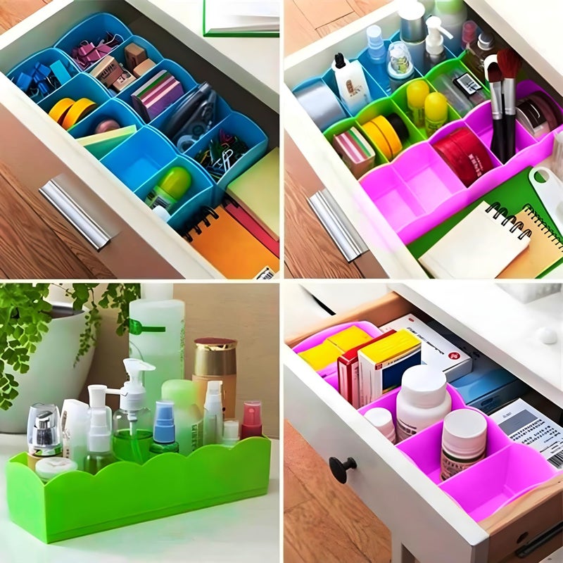 Kuber Industries Kuber Industries Drawer Organizer | Plastic Undergarment Organizer for Socks-Ties | Stackable Drawer Divider Box | Closet Storage Box | 5 Grid Stationery Organizer | Pack of 2 | Green  - Image 4