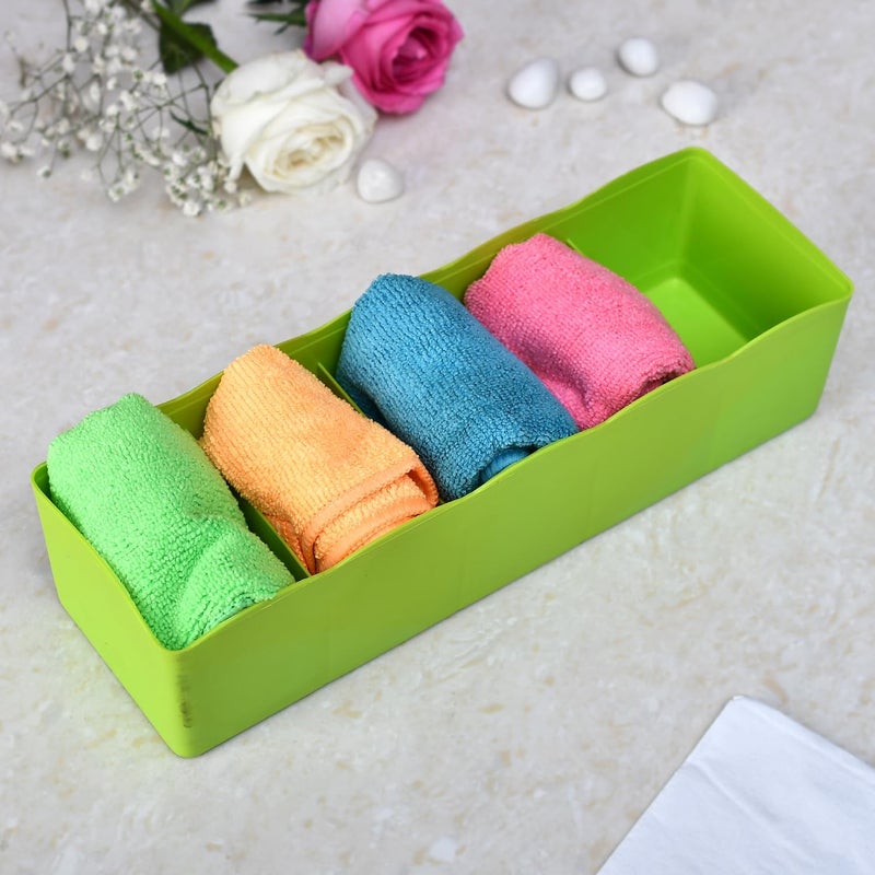 Kuber Industries Kuber Industries Drawer Organizer | Plastic Undergarment Organizer for Socks-Ties | Stackable Drawer Divider Box | Closet Storage Box | 5 Grid Stationery Organizer | Pack of 2 | Green  - Image 2