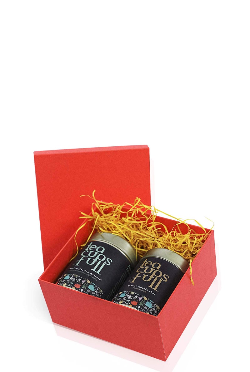 Teacupsfull Classic Black Tea Gift Box, Selected by ex Tea Planters, Best of Darjeeling and Assam, Delicious Teas, (Combo of Darjeeling Black and Special Masala Chai, 50 gm each), Exotic Gift For Any Occassion - Image 1