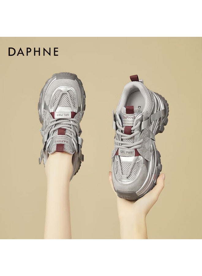 Daphne Dad Shoes For Women, Thick-soled Trendy Versatile Casual Shoes, Height-increasing Comfortable Sneakers, Travel Shoes For Women, Silver-red Color, Size 39 - Image 2