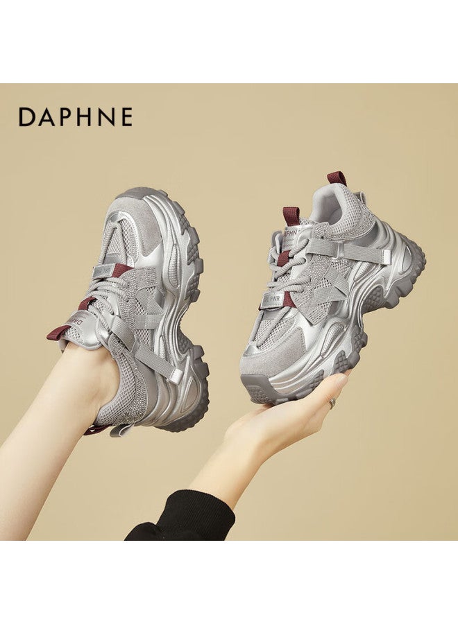 Daphne Dad Shoes For Women, Thick-soled Trendy Versatile Casual Shoes, Height-increasing Comfortable Sneakers, Travel Shoes For Women, Silver-red Color, Size 39 - Image 5