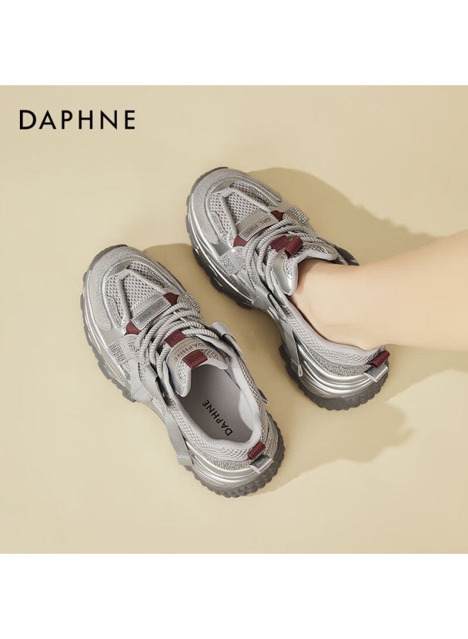 Daphne Dad Shoes For Women, Thick-soled Trendy Versatile Casual Shoes, Height-increasing Comfortable Sneakers, Travel Shoes For Women, Silver-red Color, Size 39 - Image 3