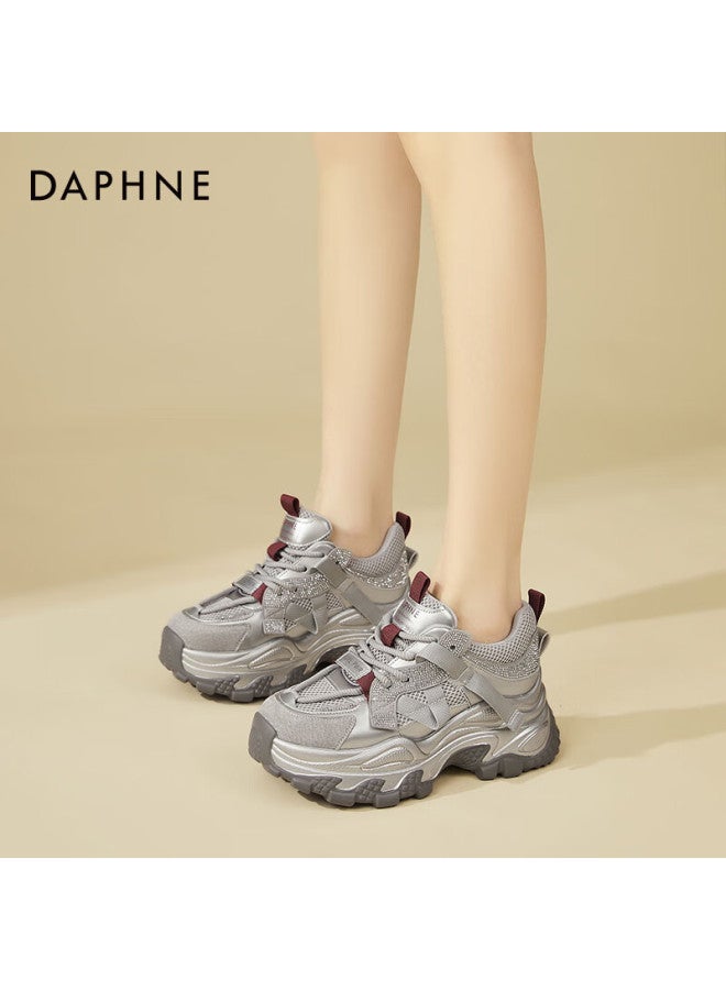 Daphne Dad Shoes For Women, Thick-soled Trendy Versatile Casual Shoes, Height-increasing Comfortable Sneakers, Travel Shoes For Women, Silver-red Color, Size 39 - Image 4