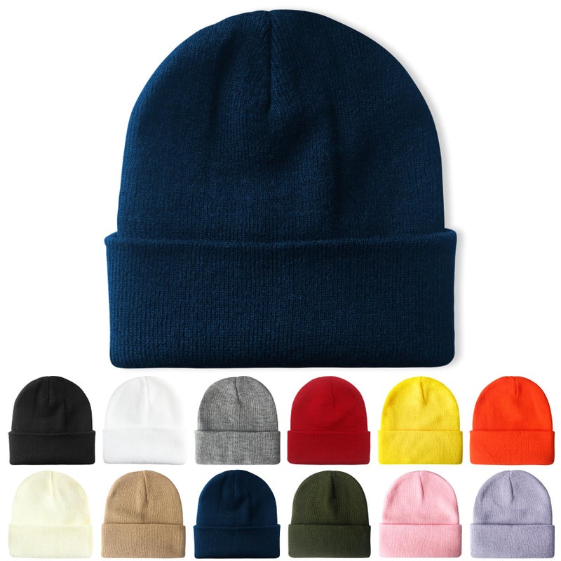 PFFY Beanie for Men Women Unisex Knit Cuffed Plain Winter Beanies Hats Skull Cap Blue - Image 1