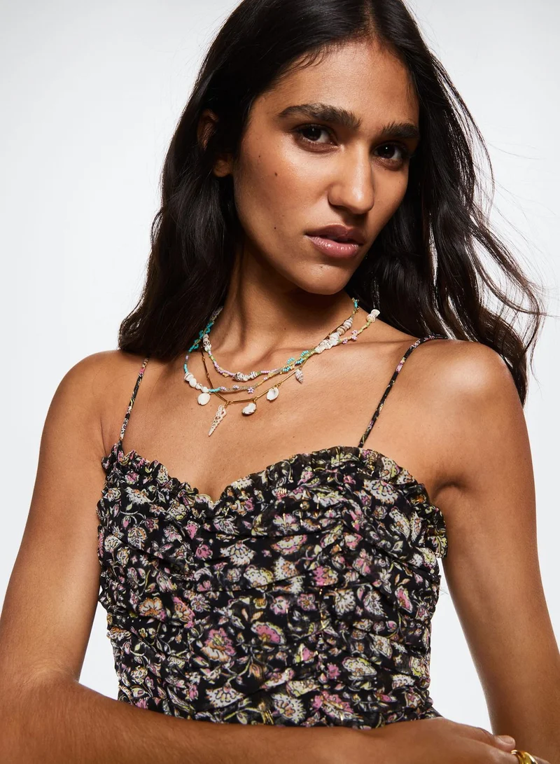 MANGO Sweetheart Neck Floral Print Strappy Dress