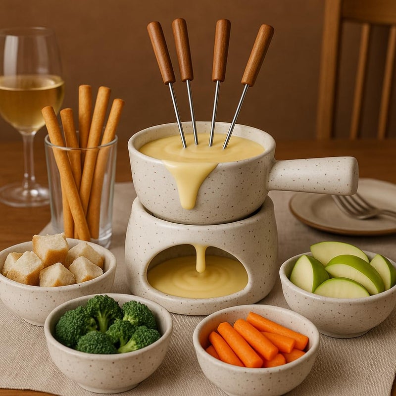 Kunhar KunhaR Ceramic Fondue Set (1 Piece of Fondue Set, 2 Tea Light Candle), White Matt  - Image 5