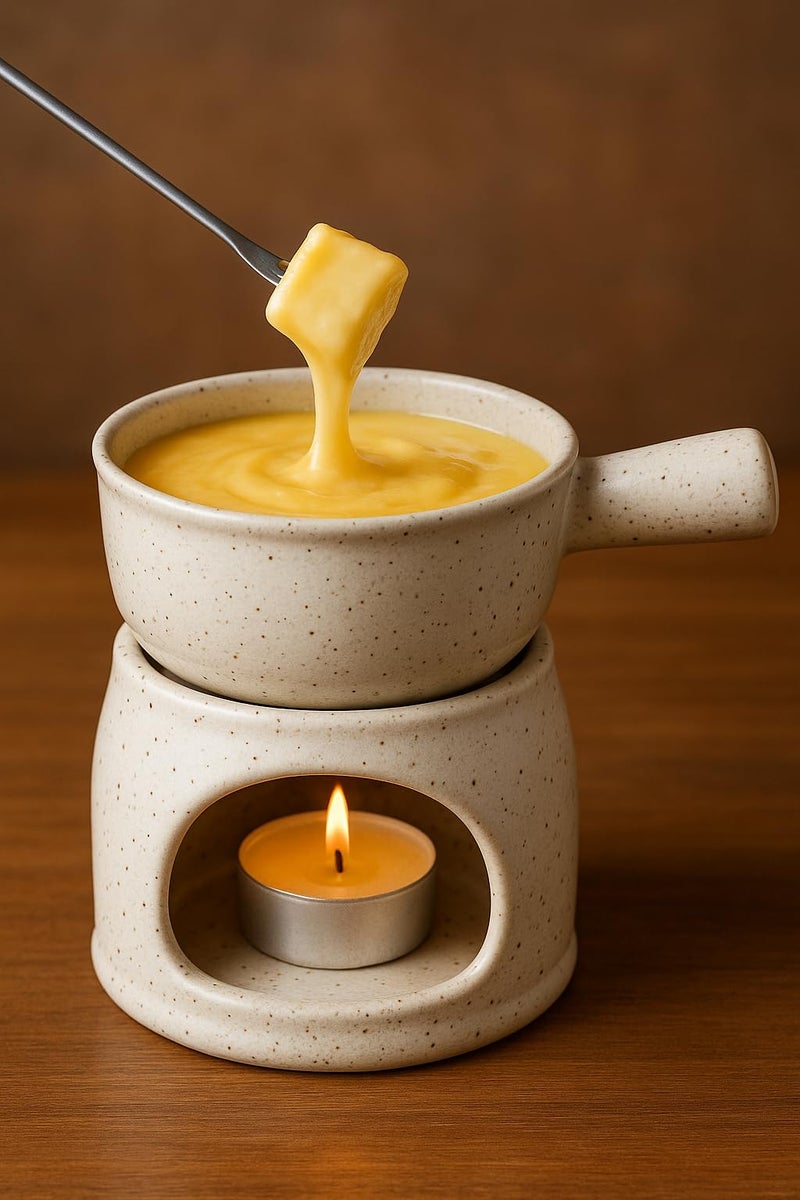 Kunhar KunhaR Ceramic Fondue Set (1 Piece of Fondue Set, 2 Tea Light Candle), White Matt  - Image 4