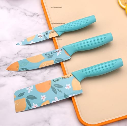 Marco Almond Kitchen Knives Stainless Steel Set 3 Pieces Professional Kitchen Knife Set/Meat Knife/Chef Knife with Non-Slip Handle Sharp Manual Sharpening for Home Kitchen Knife (Blue) - Image 2