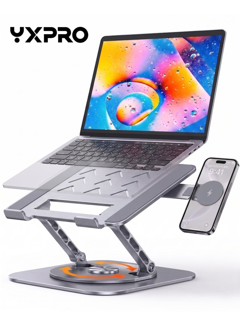 YXPRO Laptop Stand for Desk, Adjustable Laptop Holder with 360° Rotating Base & Magnetic Phone Holder, Foldable Ergonomic Computer Riser, Ventilated Laptop Stand for 10-17" Notebooks and MacBook - Image 1