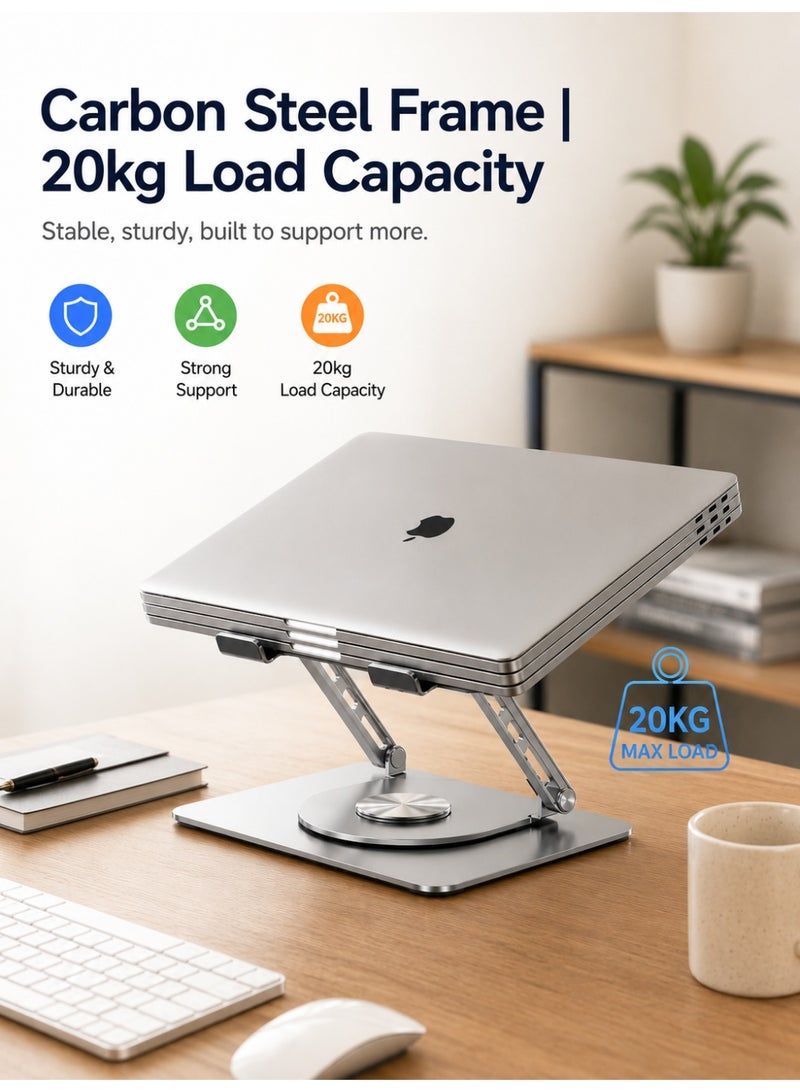 YXPRO Laptop Stand for Desk, Adjustable Laptop Holder with 360° Rotating Base & Magnetic Phone Holder, Foldable Ergonomic Computer Riser, Ventilated Laptop Stand for 10-17" Notebooks and MacBook - Image 5