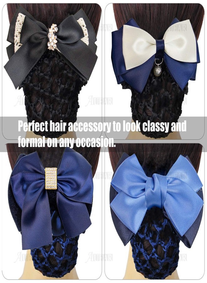AUEAR, 4 Pcs Satin Hair Bow with Snood Net Barrette Bowknot Clip Bun Cover Hairnets for Women - Image 5