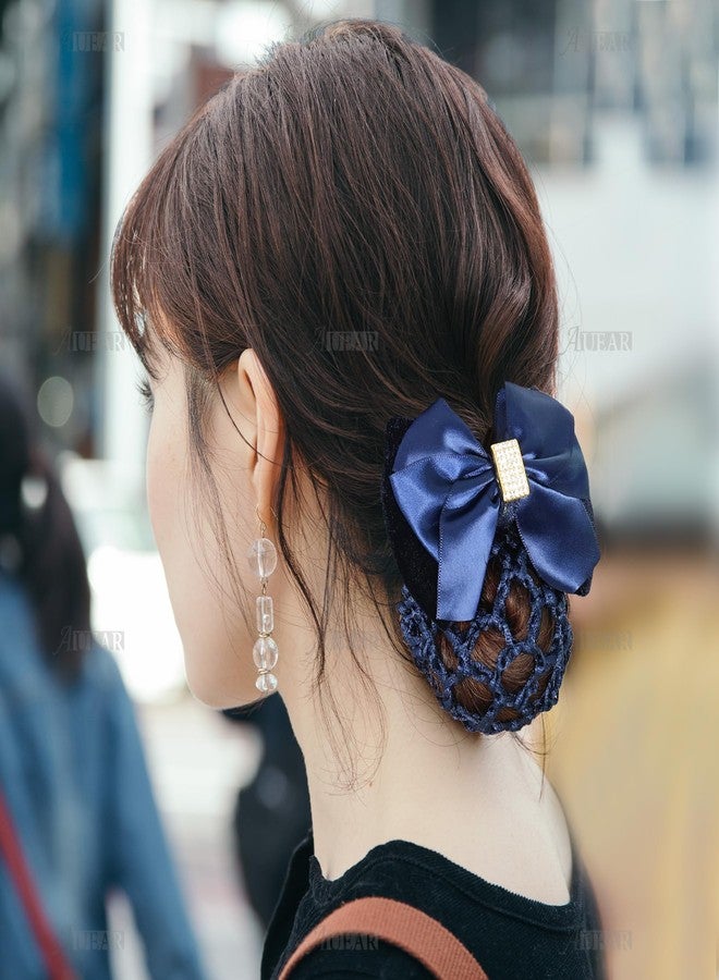 AUEAR, 4 Pcs Satin Hair Bow with Snood Net Barrette Bowknot Clip Bun Cover Hairnets for Women - Image 4