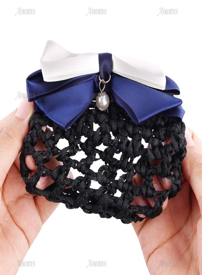 AUEAR, 4 Pcs Satin Hair Bow with Snood Net Barrette Bowknot Clip Bun Cover Hairnets for Women - Image 3