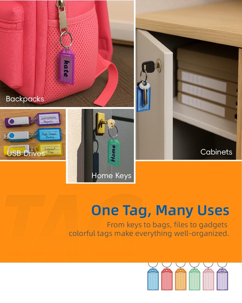 Flickzo 20 Pack Plastic Key Tags with Labels and Rings, 9 Colors (8 Bright + 1 Clear) Key Identifiers, Keychain Tags Label for Keys, Luggage, Backpacks, Pets, Office, Warehouse & Home - Image 4