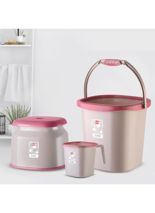 CELLO Plastic Cubic Bathroom Set | Sturdy and Durable | Cubic Set (Bucket 18 L + Stool + Mug 1.5 L) | Lightweight and Rigid | Easy to Clean and Attractive Design | Set of 3 | Pink - pzsku/Z1B6B76CCADE7CC897EF8Z/45/1742989000/9cf28c88-8f1b-4b3c-a01a-4ed6118002f9