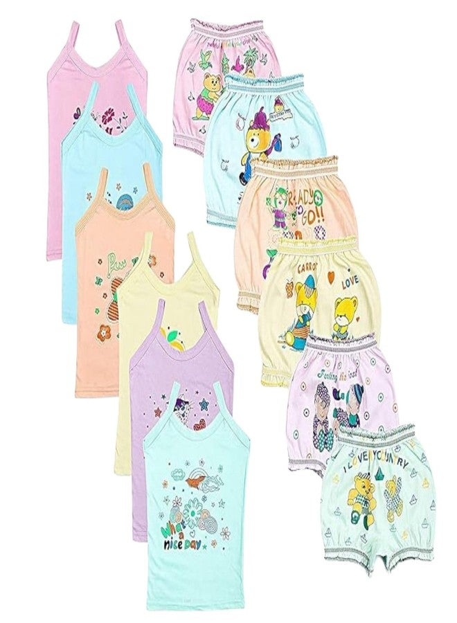 TIXY Set of 6 Sleevless Camisoles and Bloomers for Baby Girls and Kids | Soft and Comfortable Cotton | Stylish and Cute Designs (Multicolor) - Image 1