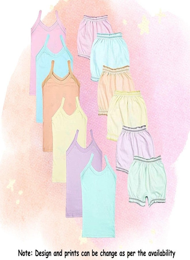 TIXY Set of 6 Sleevless Camisoles and Bloomers for Baby Girls and Kids | Soft and Comfortable Cotton | Stylish and Cute Designs (Multicolor) - Image 2