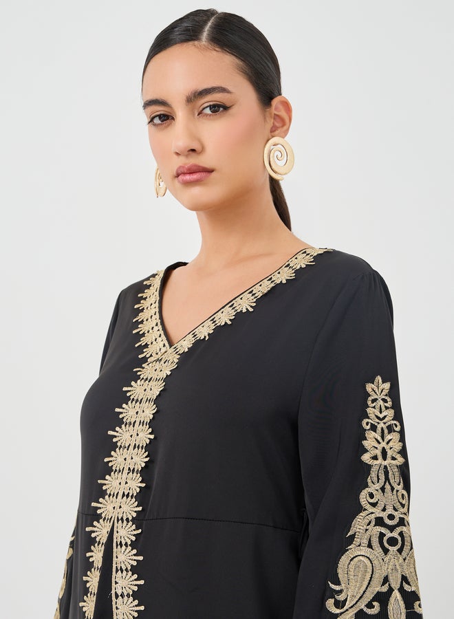 Take Two Embroidered Lace Trim Long Sleeve Maxi Dress - Image 4