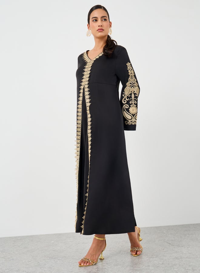 Take Two Embroidered Lace Trim Long Sleeve Maxi Dress - Image 2