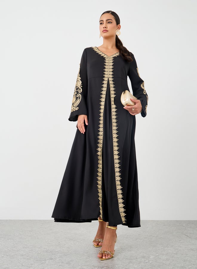 Take Two Embroidered Lace Trim Long Sleeve Maxi Dress - Image 1