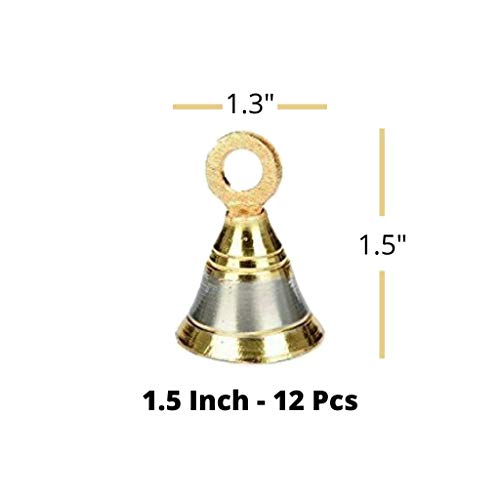Sun Shield Decorative Brass Pooja Room Bells Silver Gold 38mm, 1.5 Inch - Set of 12 pcs - Image 2