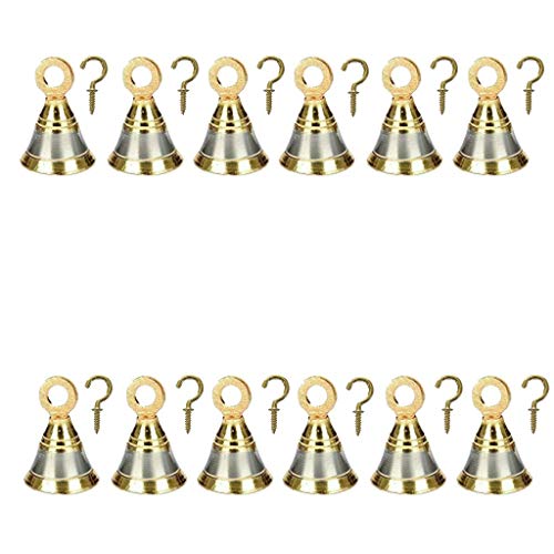 Sun Shield Decorative Brass Pooja Room Bells Silver Gold 38mm, 1.5 Inch - Set of 12 pcs - Image 1