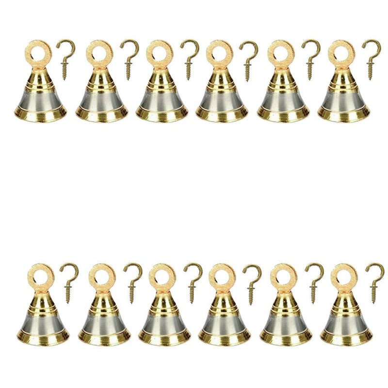 Sun Shield Decorative Brass Pooja Room Bells Silver Gold 38mm, 1.5 Inch - Set of 12 pcs - Image 4