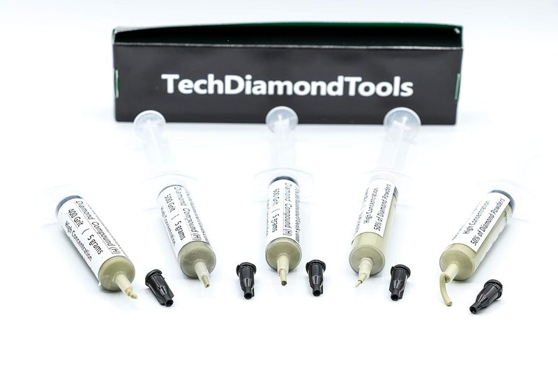 TechDiamondTools Diamond Polishing Compound Kit of 5 Lapping Paste USA Made 400 500 600 800 1050 Grit Lapidary Paste for Rock Glass Metal Jewelry Resin Marble with High Concentration of Diamond Powder - Image 1