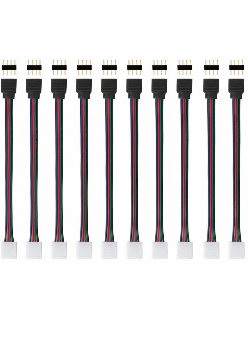 Captaintech 4 Pin RGB Male and Female Connector Wire Cable with 10 x Male 4 Pin Plugs, Light Strip Connector for 5050 3528 RGB LED Light Strip(10 Pack) - Image 1