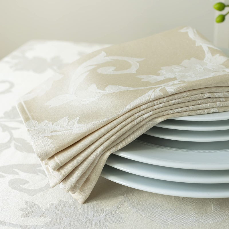 Benson Mills Harmony Scroll Woven Damask Fabric Set of 4 Napkins, Everyday, Parties, Special Occasions, Weddings and Holiday Cloth Napkin (18" x 18" Napkins, Birch) - Image 4