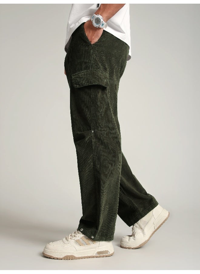 Beyoung - Olive Oversize Corduroy Cargo Pants - Image 1