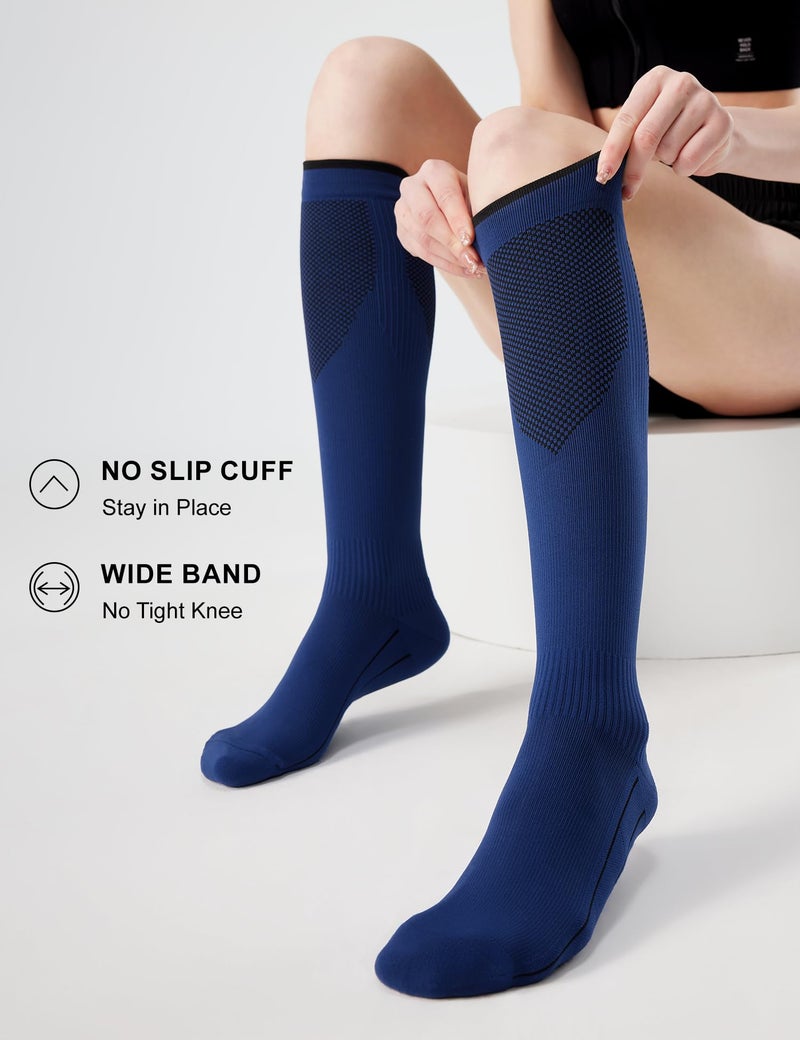 FITRELL 3 Pairs Compression Socks for Women and Men 20-30mmHg - Support for Travel, Running, Nurse, Knee High, Black/Grey/Navy S/M - Image 4