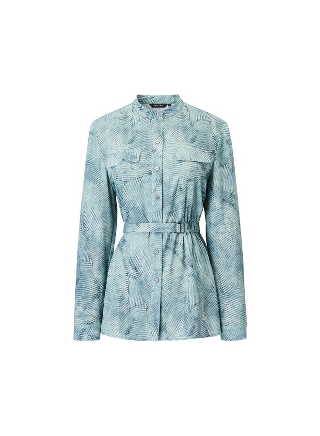 Yanyee Floral Print Round Neck Blouse For Women, Spring Simple Versatile Commuter Shirt Long Sleeve Top, Blue Floral Pattern, Size L - Image 3