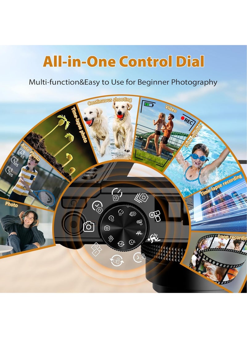 KADIP - 4K Digital Camera for Photography, WiFi 64MP Autofocus Vlogging Camera for YouTube with 3" 180°Flip Screen, 18X Digital Zoom Compact Vlog Travel Camera with 2 Batteries, 64G SD Card, Black - Image 1