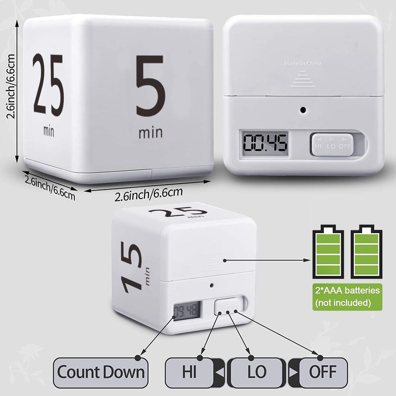 Pomodoro Cube Timer, Productivity Visual Timer 5/25/15/45 Minutes Preset, Desk Portable Rotating Multi Timers for ADHD Time Management Work Study Cooking Workout School - Image 3