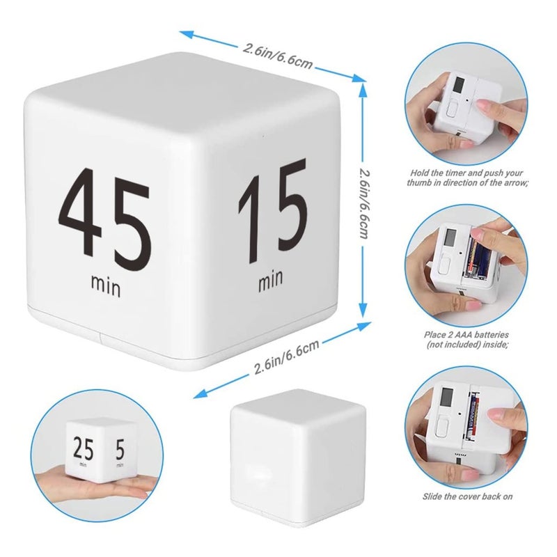 Pomodoro Cube Timer, Productivity Visual Timer 5/25/15/45 Minutes Preset, Desk Portable Rotating Multi Timers for ADHD Time Management Work Study Cooking Workout School - Image 5