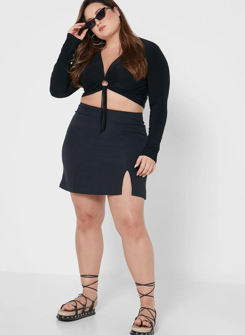 I Saw It First Curve High Waist Split Hem Bodycon Skirt